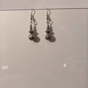 Costume silver earrings, balls with flower